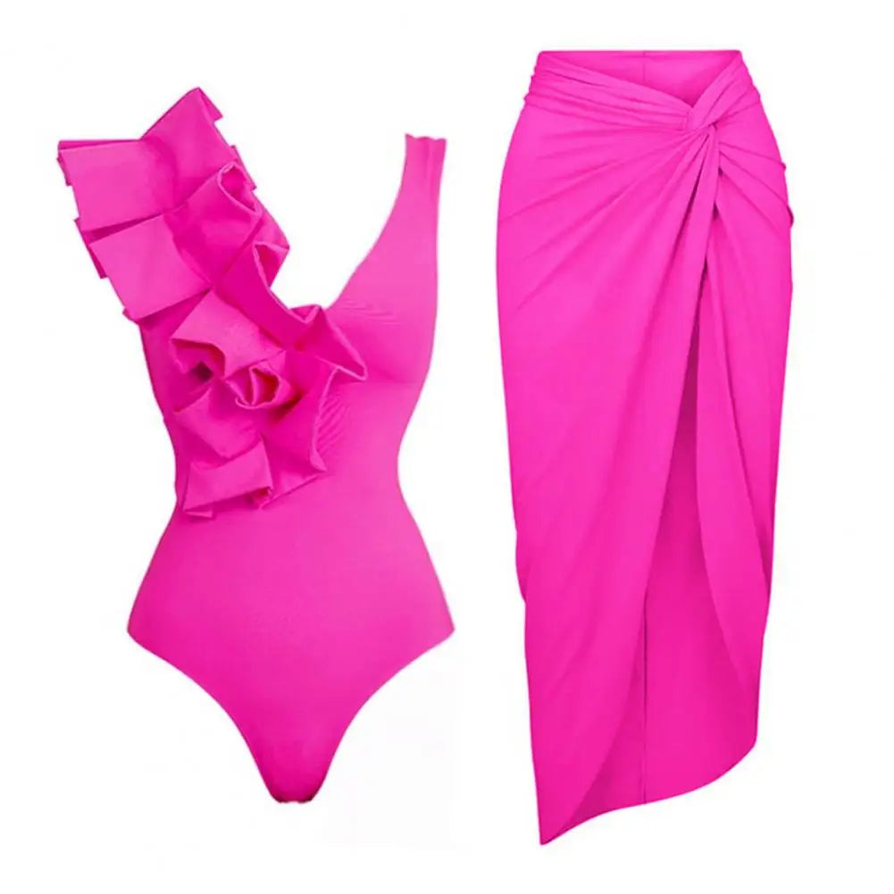 ruffle V-neck one-piece swimsuit
