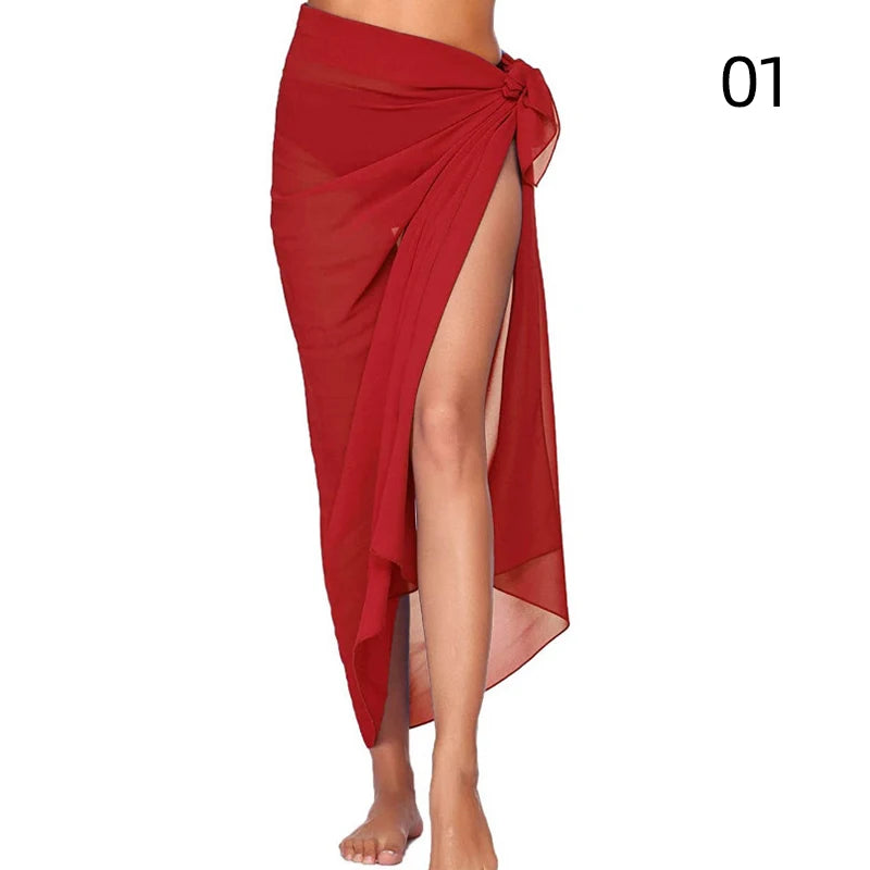 Chiffon Sunset Long Sarong Beach Cover-Up red style