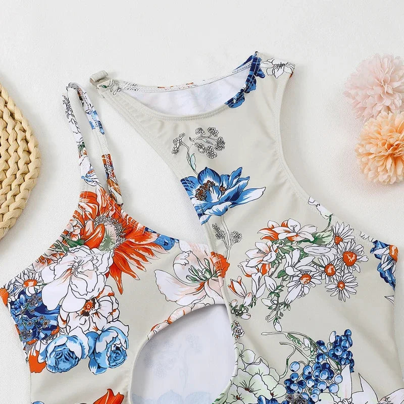 Front view of sexy one-piece bikini swimsuit with breast pads