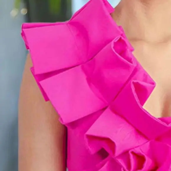Front view of ruffle V-neck one-piece swimsuit