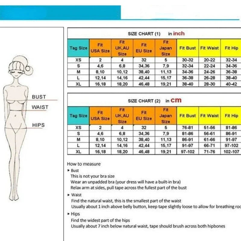 sizechart shows Sexy One-Piece Bikini Set with Breast Pads