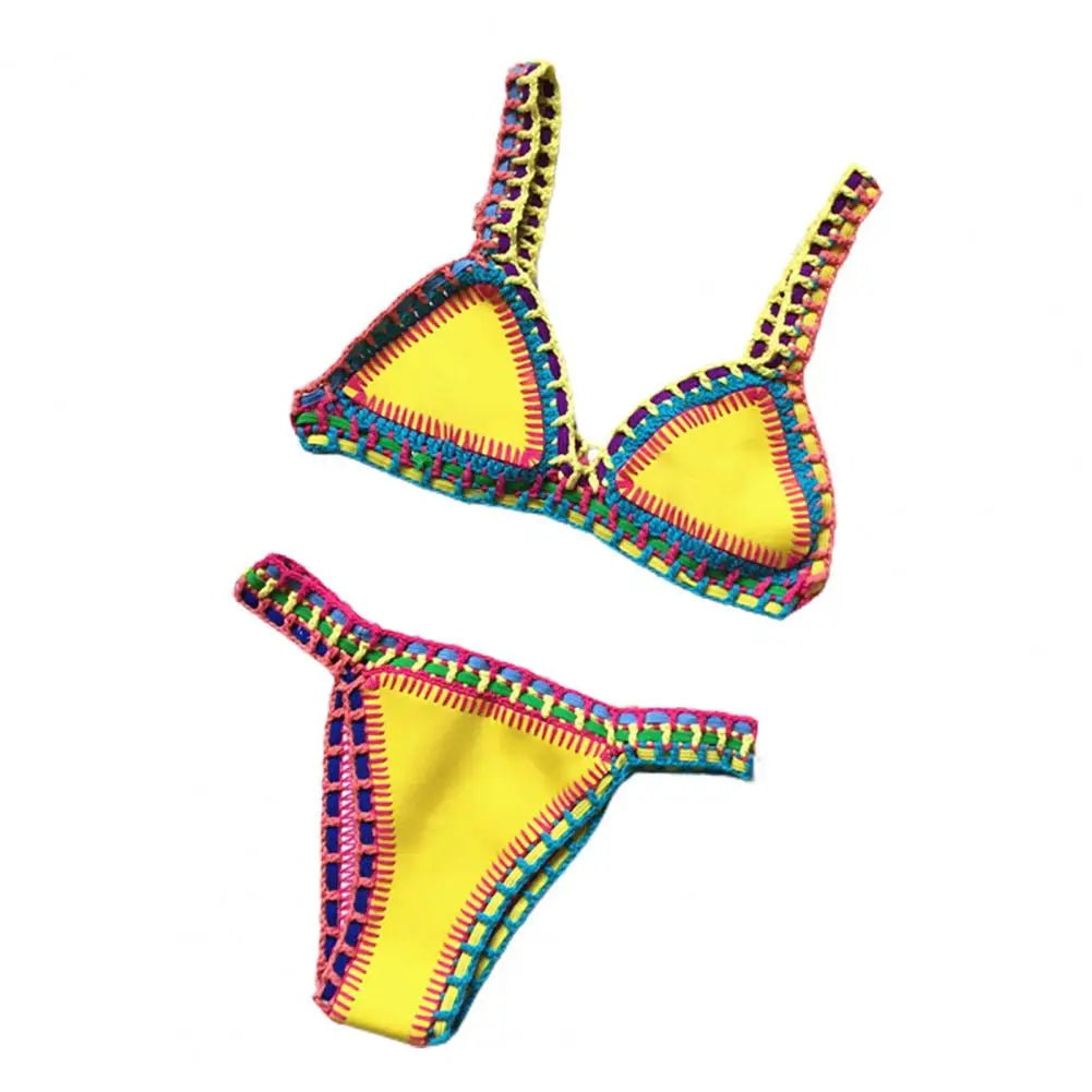 backless bikini set with mid-rise bottom  yellow style