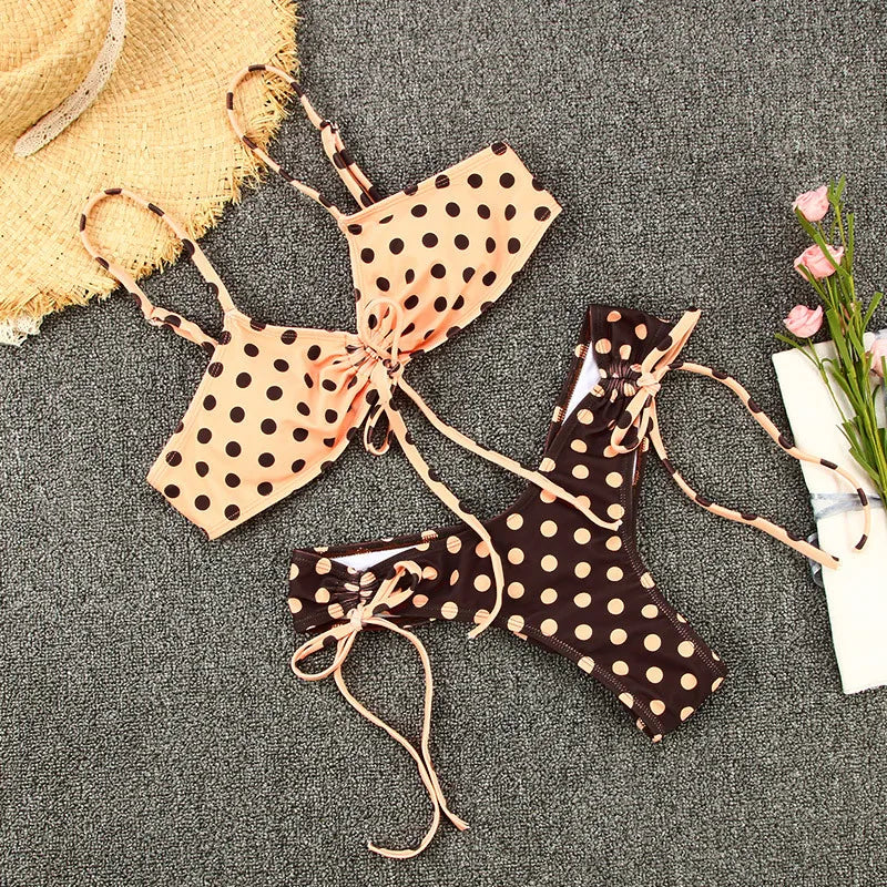 Detail shot of adjustable spaghetti straps on bikini top