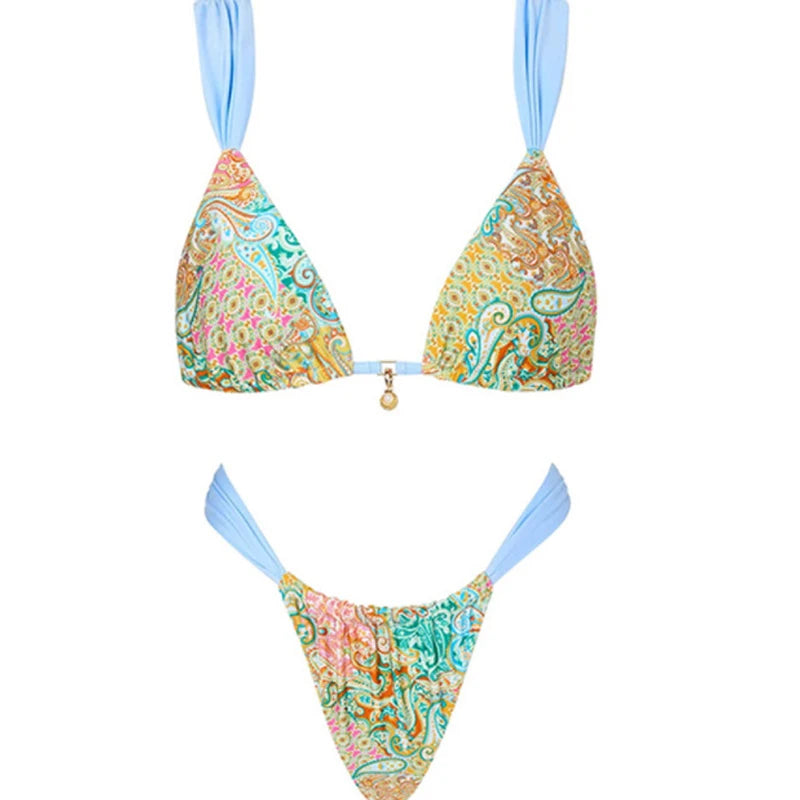 Tropical beachwear lace-up bikini set from Bikini Lov