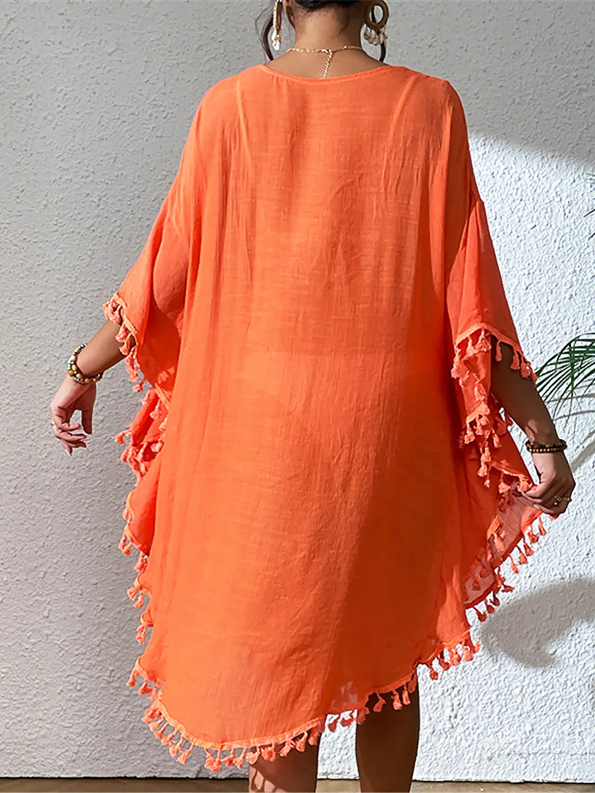 Bikini Lov fringe tassel embroidery tunic cover-u
