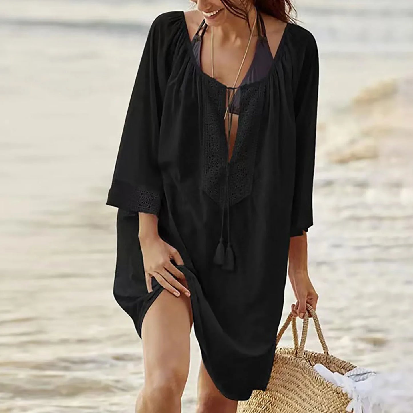Loose solid bikini dress cover-up by Bikini Lov black style