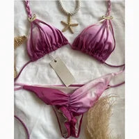 Front view of tube top bikini set in solid hot pink
