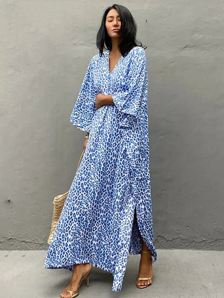 Vintage-inspired leopard print beach cover-up cardigan