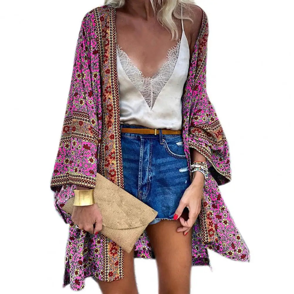 Close-up of quick-drying fabric in Women's Bohemian Floral Beach Cardigan