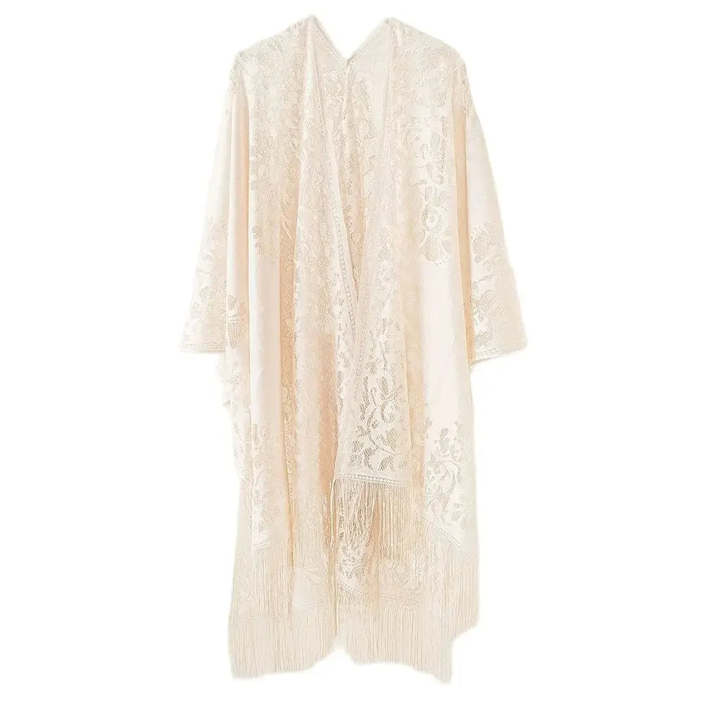 Close-up of lightweight lace fabric in Women's Floral Lace Kimono Cover-Up
