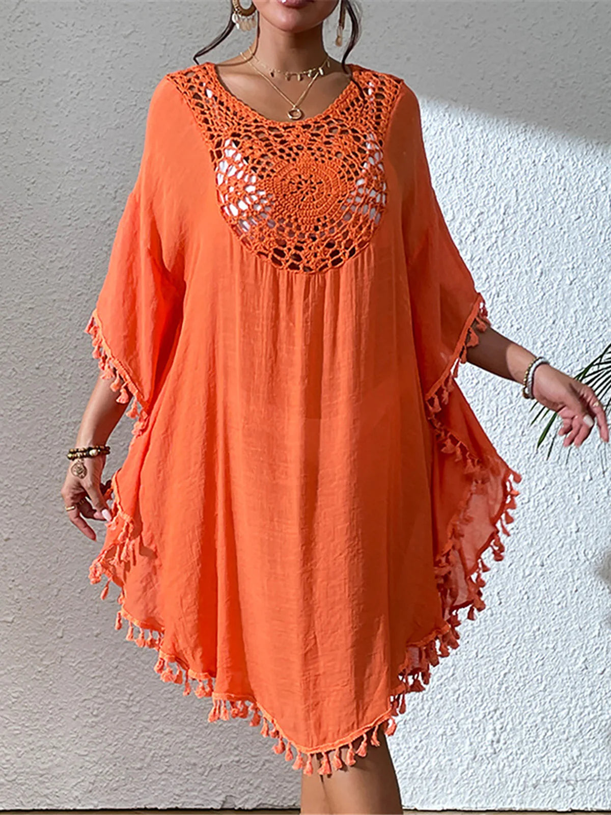 Lightweight fringe tassel embroidered tunic summer dress