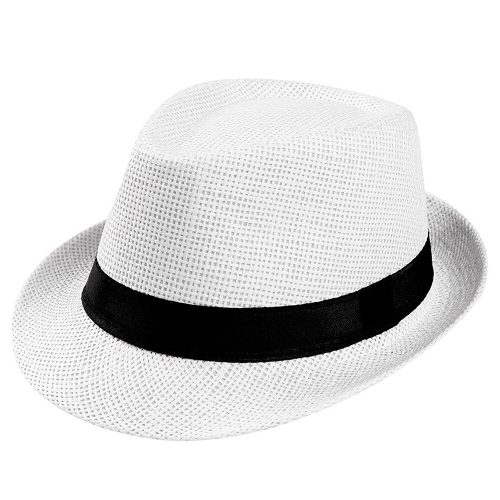 Hot Unisex Women Men Fashion Summer Casual Trendy Beach Sun Straw Jazz Hat Cowboy Fedora hat Gangster Cap-16