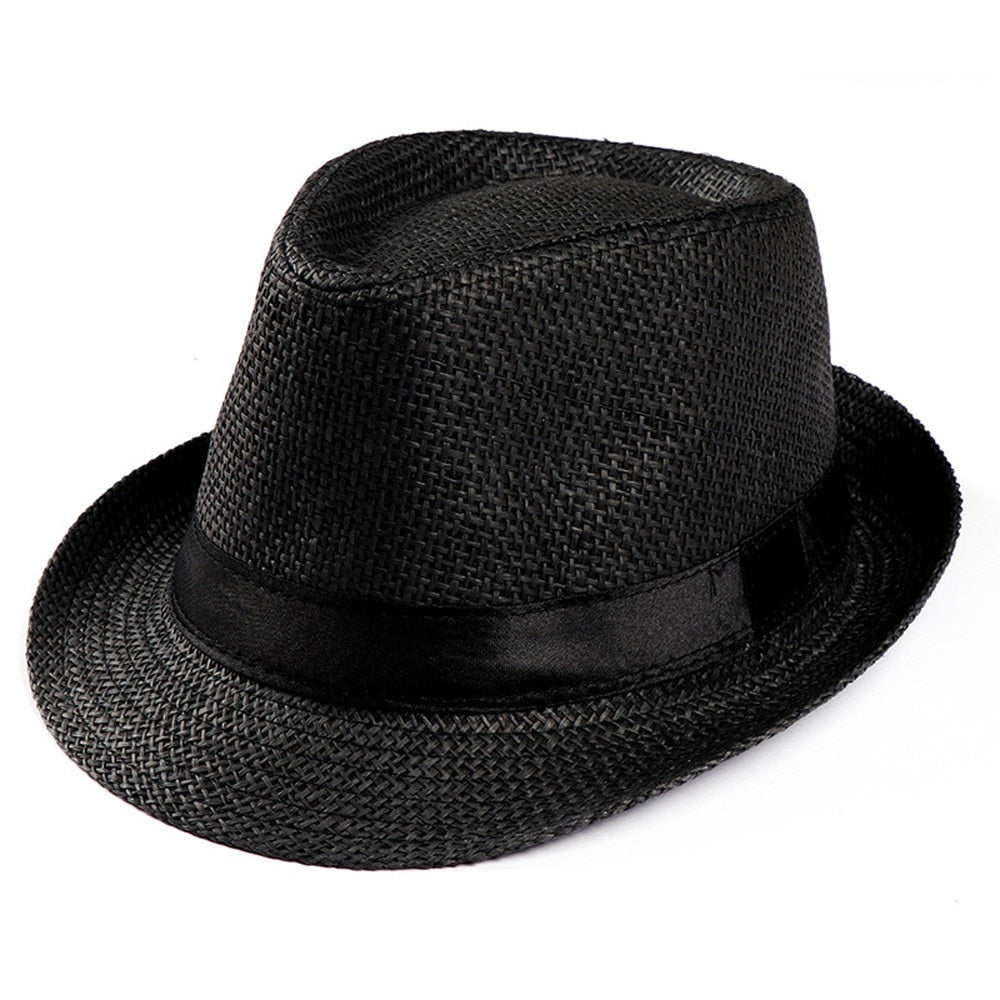 Hot Unisex Women Men Fashion Summer Casual Trendy Beach Sun Straw Jazz Hat Cowboy Fedora hat Gangster Cap-6