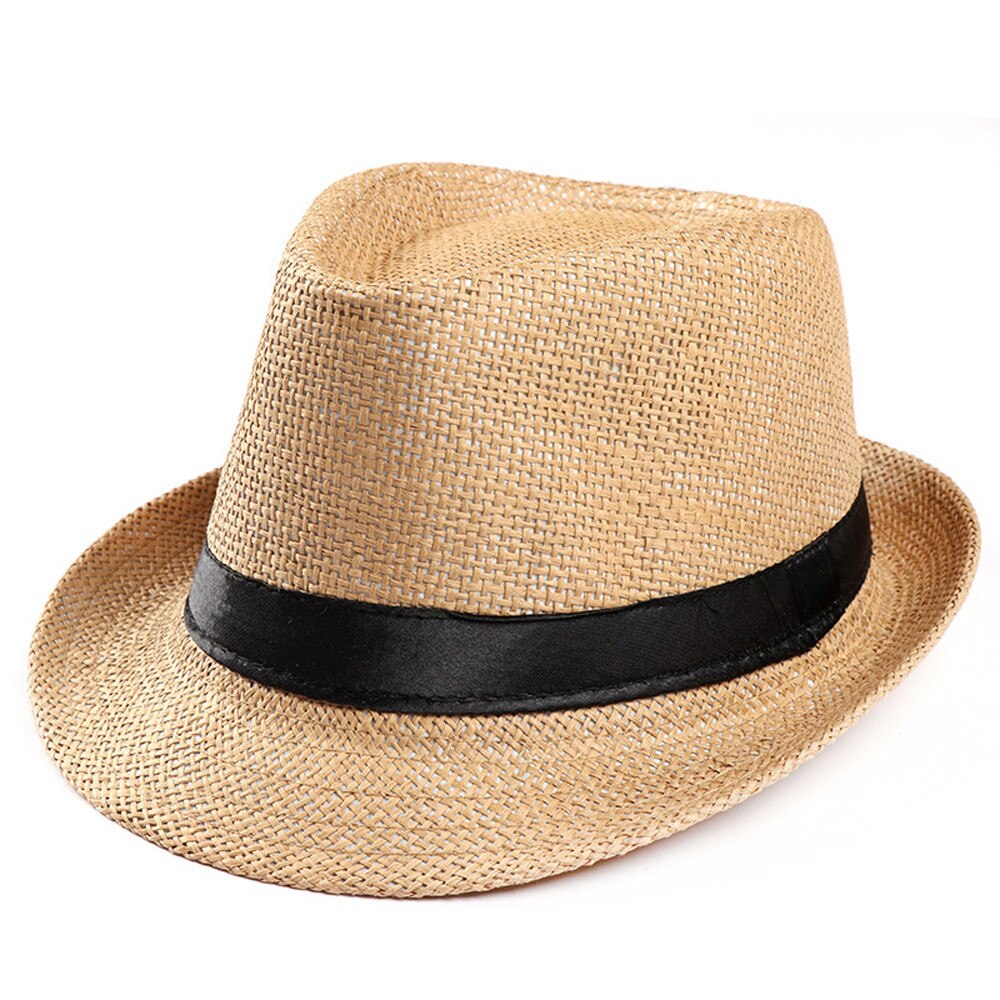 Hot Unisex Women Men Fashion Summer Casual Trendy Beach Sun Straw Jazz Hat Cowboy Fedora hat Gangster Cap-10