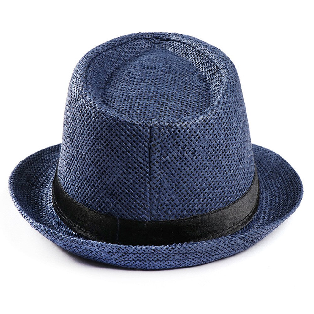 Hot Unisex Women Men Fashion Summer Casual Trendy Beach Sun Straw Jazz Hat Cowboy Fedora hat Gangster Cap-5