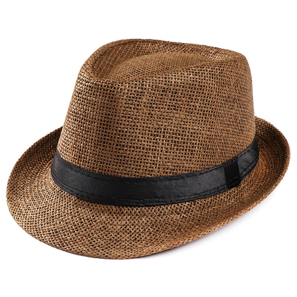 Hot Unisex Women Men Fashion Summer Casual Trendy Beach Sun Straw Jazz Hat Cowboy Fedora hat Gangster Cap-22