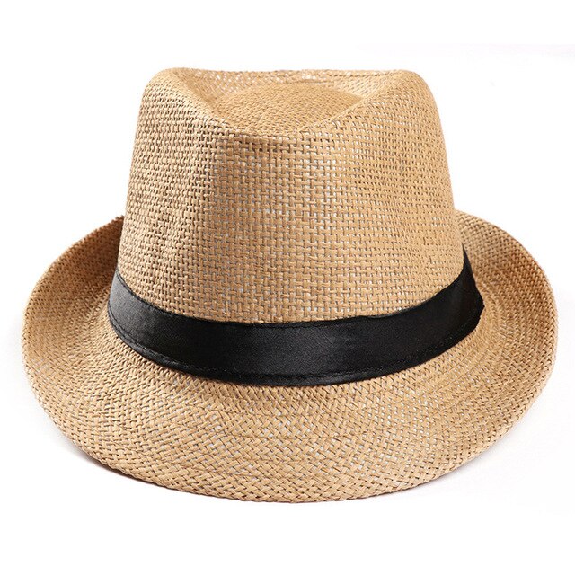 Hot Unisex Women Men Fashion Summer Casual Trendy Beach Sun Straw Jazz Hat Cowboy Fedora hat Gangster Cap-15