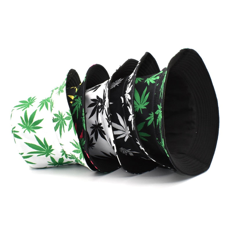 Panama Women Reversible Bucket Hats Leaf Printed Hip Hop Sun Hat Men Cotton Casual Fisherman Hats Caps-23
