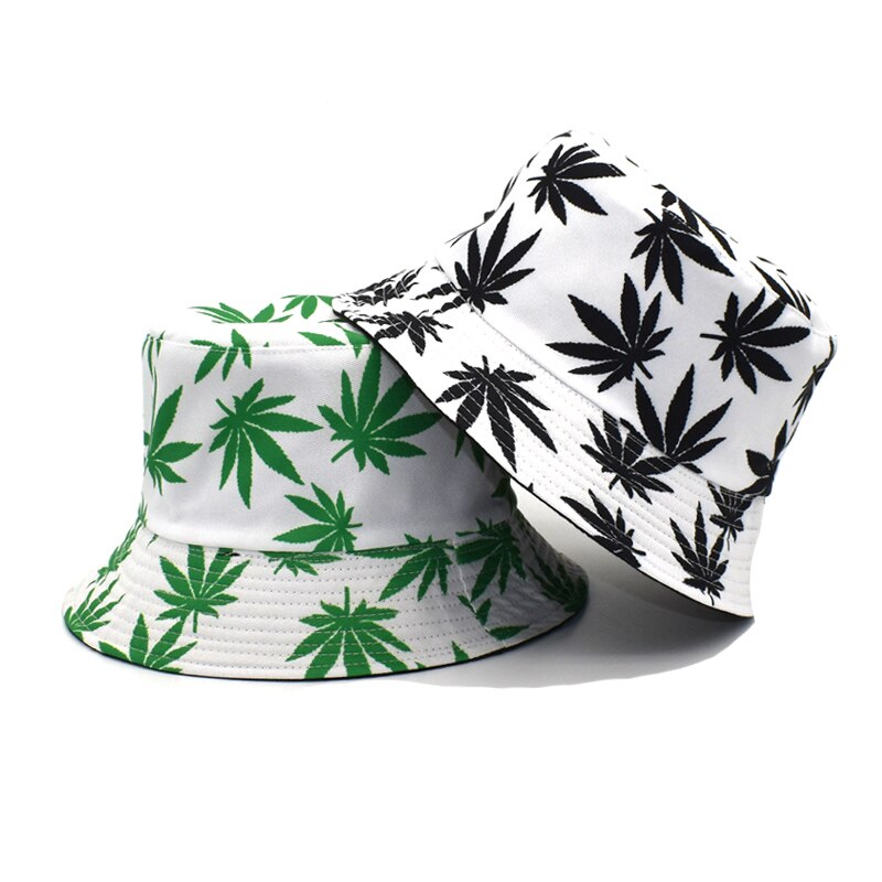 Panama Women Reversible Bucket Hats Leaf Printed Hip Hop Sun Hat Men Cotton Casual Fisherman Hats Caps-13