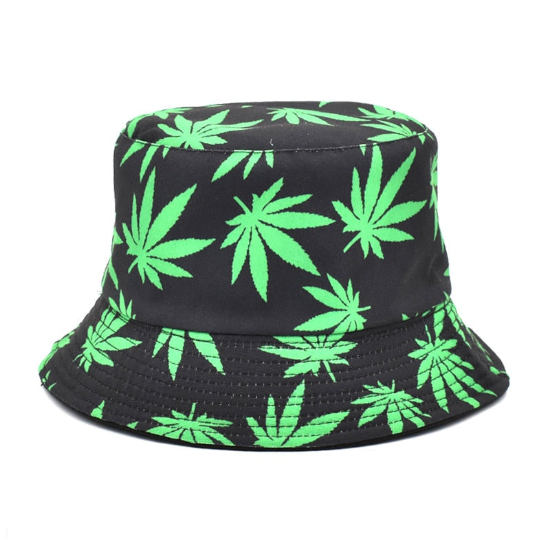 Panama Women Reversible Bucket Hats Leaf Printed Hip Hop Sun Hat Men Cotton Casual Fisherman Hats Caps-12