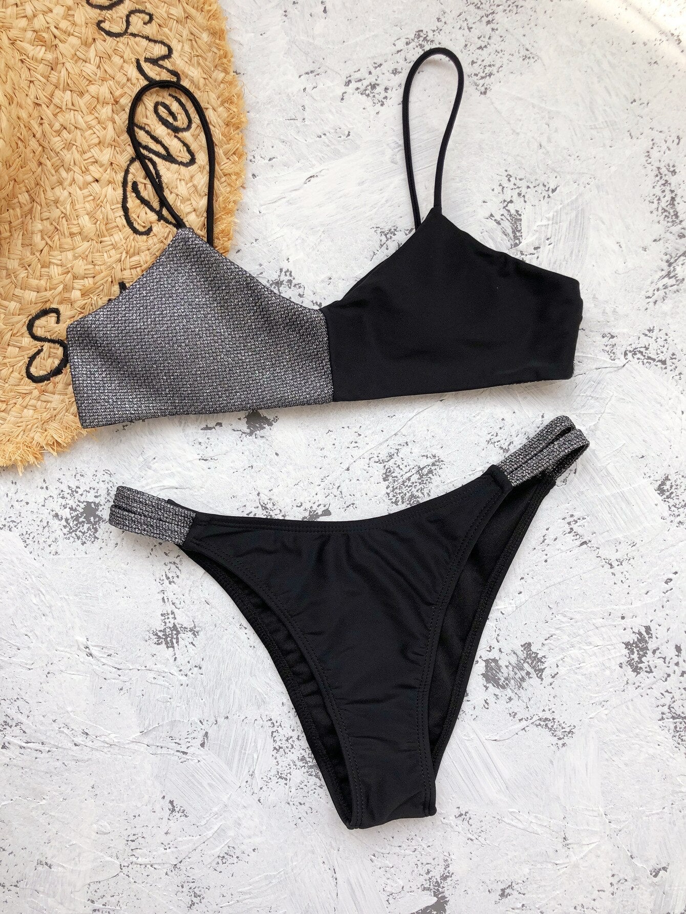 Sexy Shining Patchwork Wire Free Swimwear Bikinis Set Women Bra And High Waist Thong Push Up Biquini Bathing Suit Beach Swimsuit-25