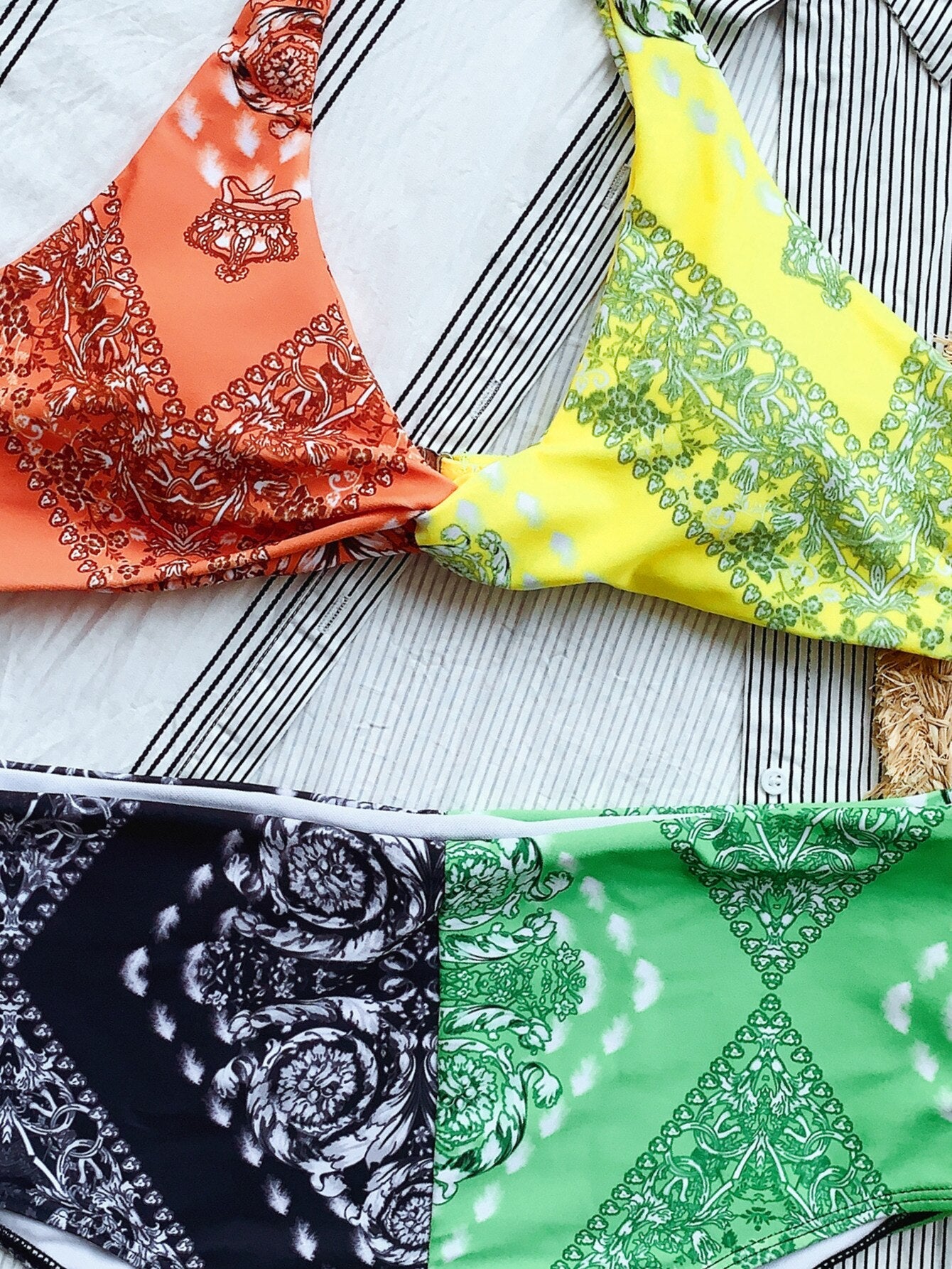Sexy Bandana Print Wire Free Swimwear Bikinis Set 2021 Women Halter Bra And Thong Push Up Biquini Bathing Suit Beach Swimsuit-14