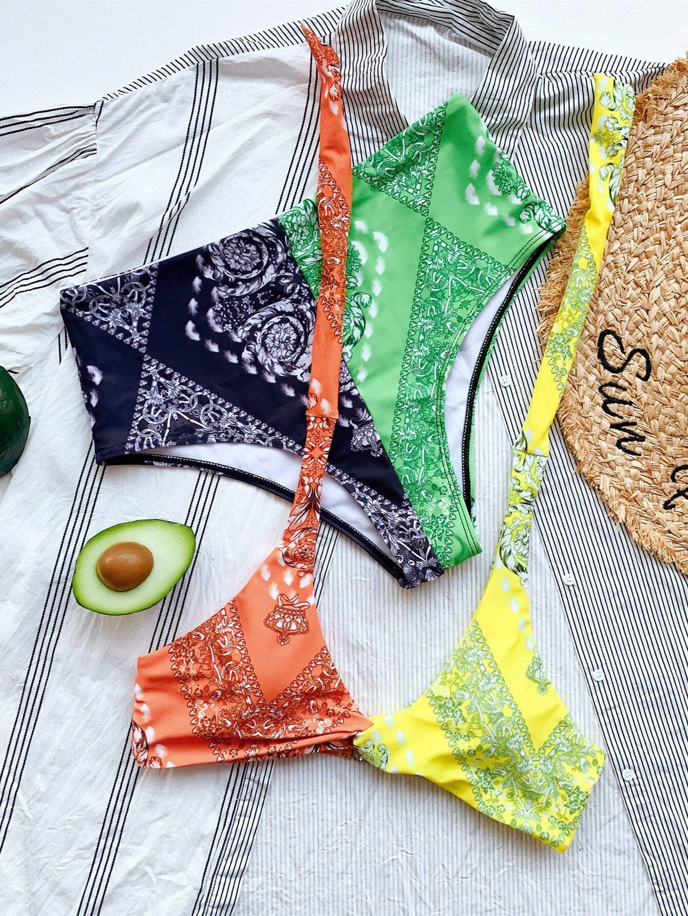 Sexy Bandana Print Wire Free Swimwear Bikinis Set 2021 Women Halter Bra And Thong Push Up Biquini Bathing Suit Beach Swimsuit-13