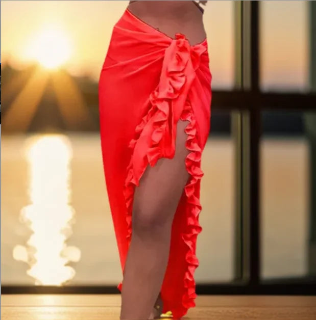 Resort wear women’s ruffle sarong skirt beach cover-up
