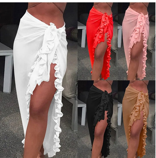 Women’s ruffle sarong wrap skirt beach bikini cover-up