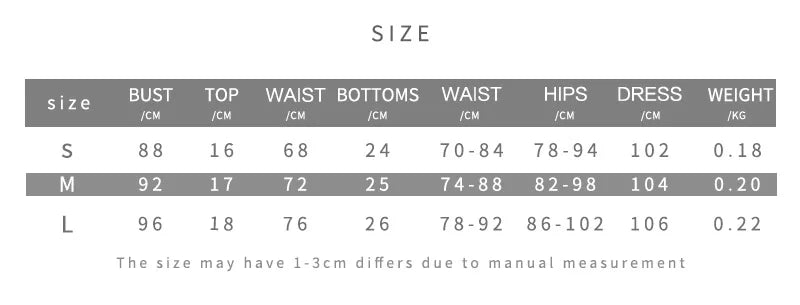 the size chart for the Close-up of vibrant tropical print on Women's Tropical Trio Set