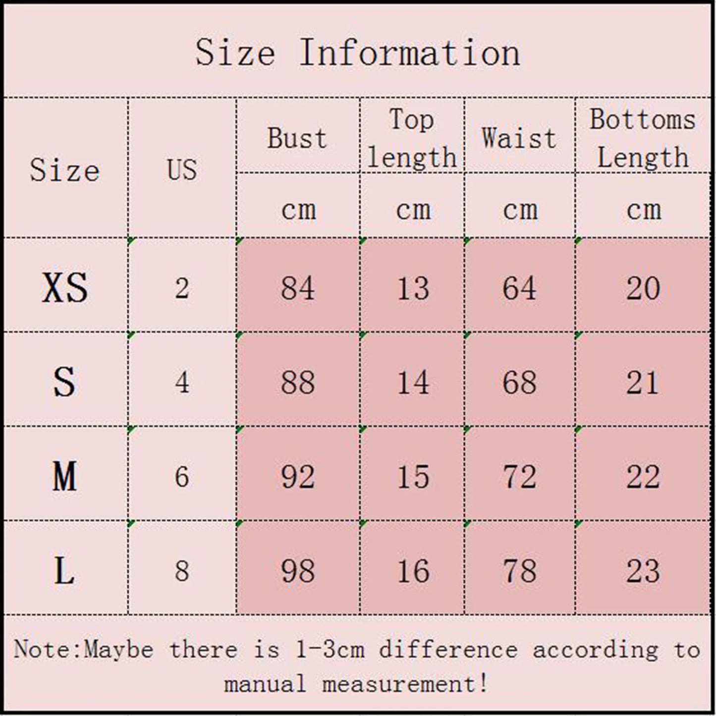 size information for the Tidal Glow Bikini Set