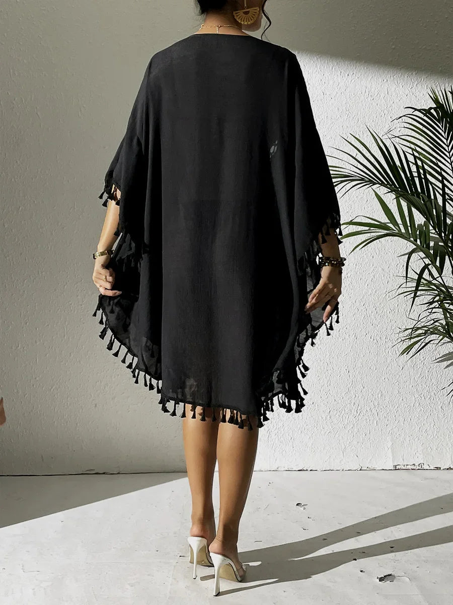 Summer chiffon crochet swimsuit cover-up for women back view