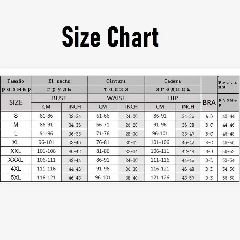 the size chart for the push-up tankini top and bikini bottoms