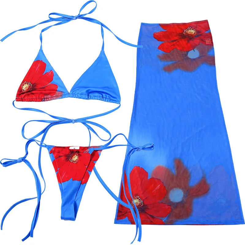 Women's Tropical Trio Swimsuit Set worn during a sunset beach shoot
