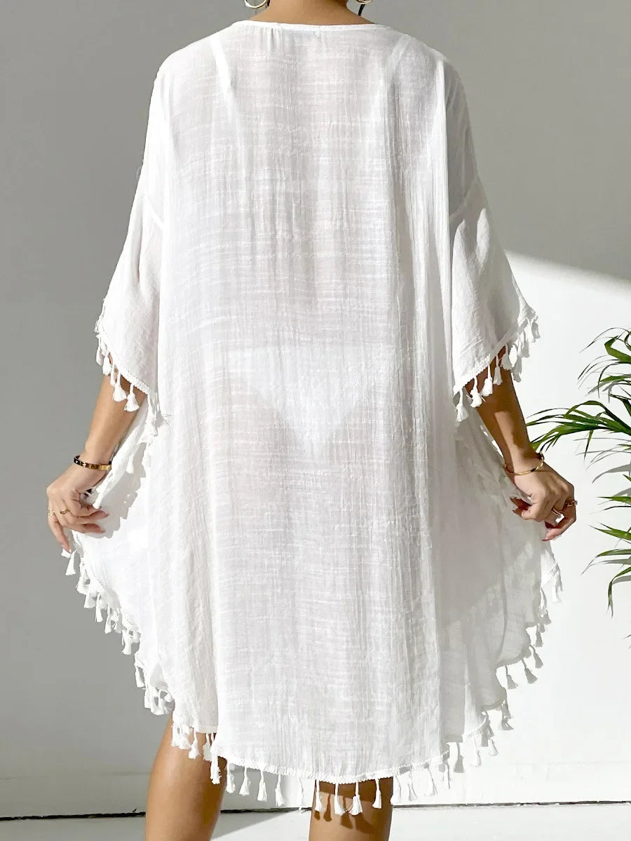 Women’s chiffon and crochet beach cover-up dress back color