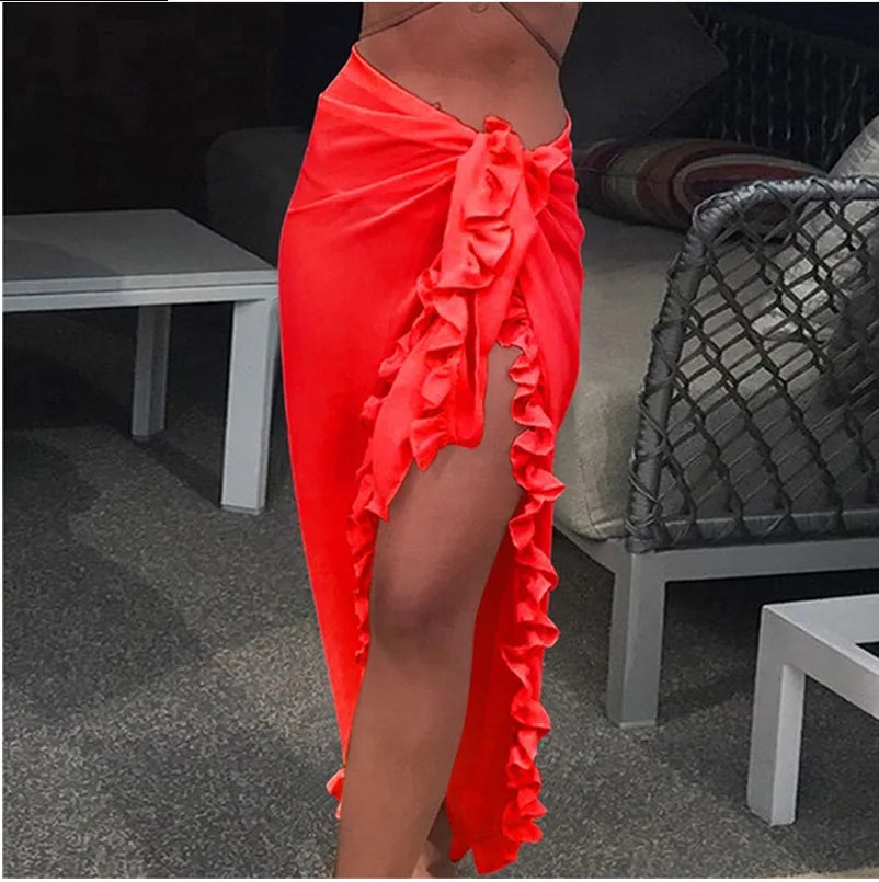 Women’s sarong wrap skirt with ruffle hemline