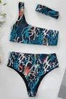 Print One Shoulder High Waist two Pieces Bikini set With Headband Women Swimwear Bathing Suit Swimsuit Female Sexy Holiday Beach