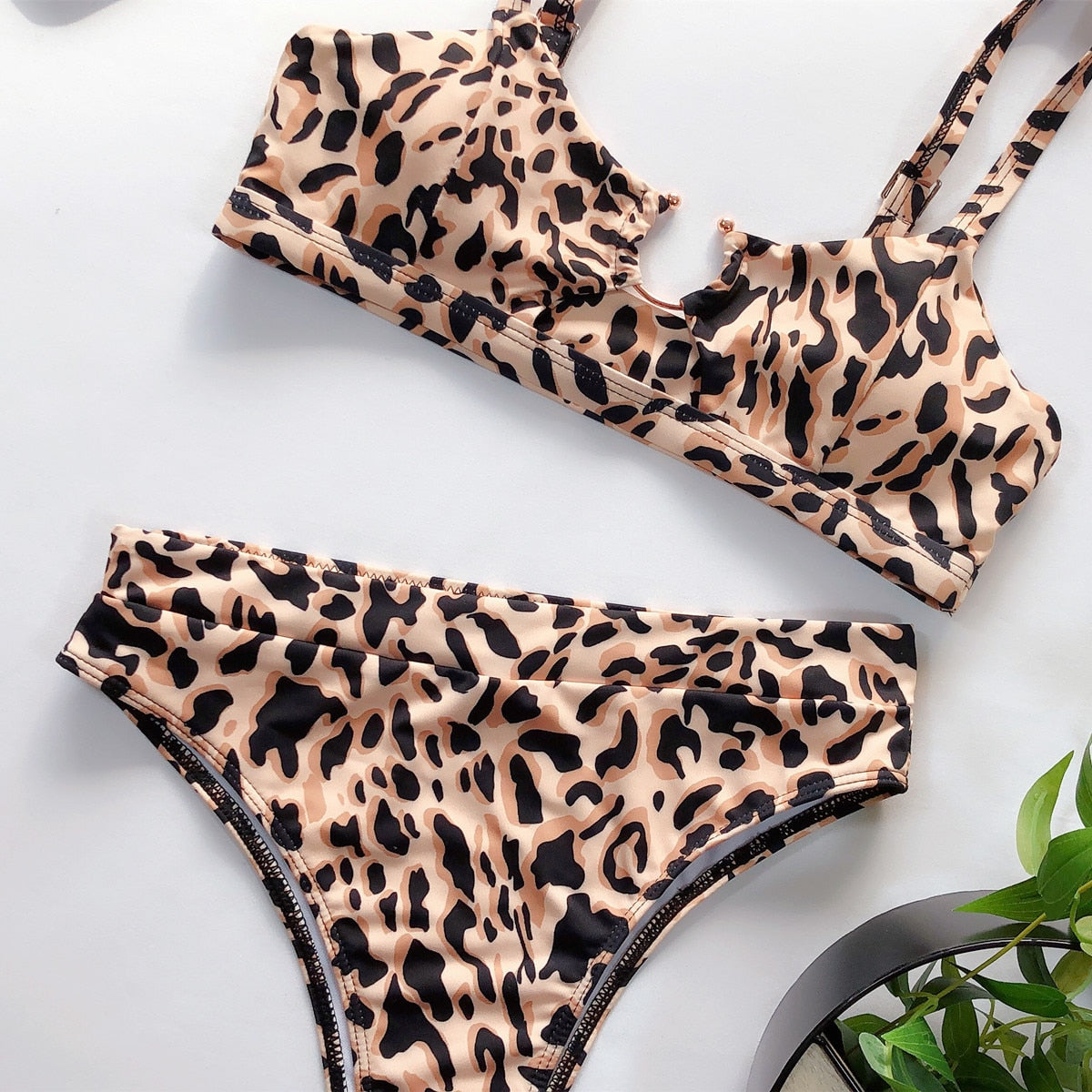 Leopard Snakeskin Bikini Set Bra Crop Top High Waist Thong Swimsuit Brazilian Beach Biquini Swimming Bohemian Bathing Suit