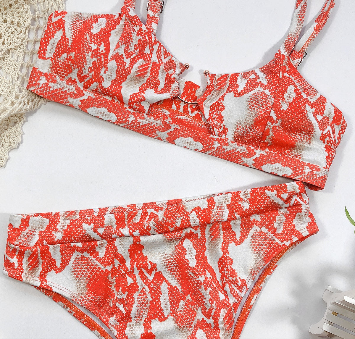 Leopard Snakeskin Bikini Set Bra Crop Top High Waist Thong Swimsuit Brazilian Beach Biquini Swimming Bohemian Bathing Suit