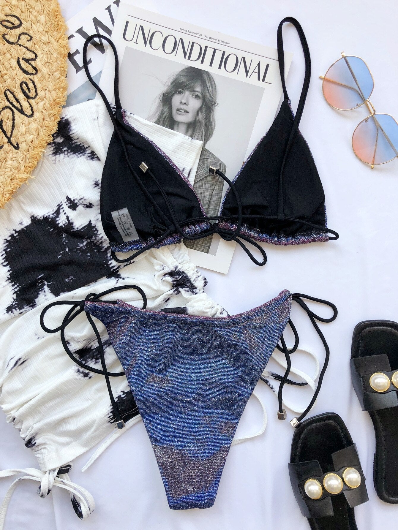Sexy Shining Wire Free Lace Up Swimwear Bikinis Set Women Bra And High Waist Thong Push Up Biquini Bathing Suit Beach Swimsuit