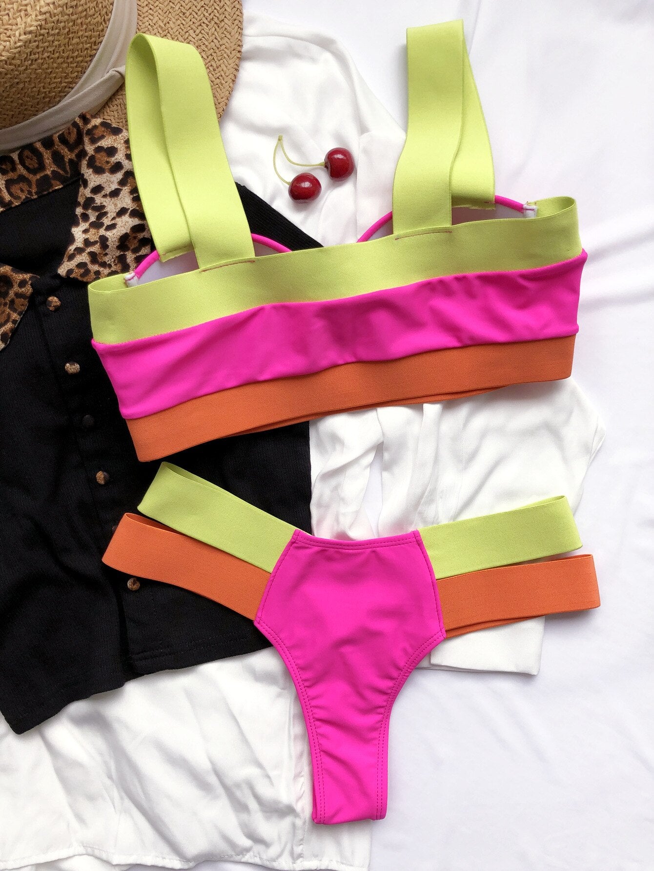 Sexy Color Patchwork Underwire Swimwear Bikinis Set S-XL Women Bra And Thong Push Up High Elastics Biquini Bathing Suit Swimsuit