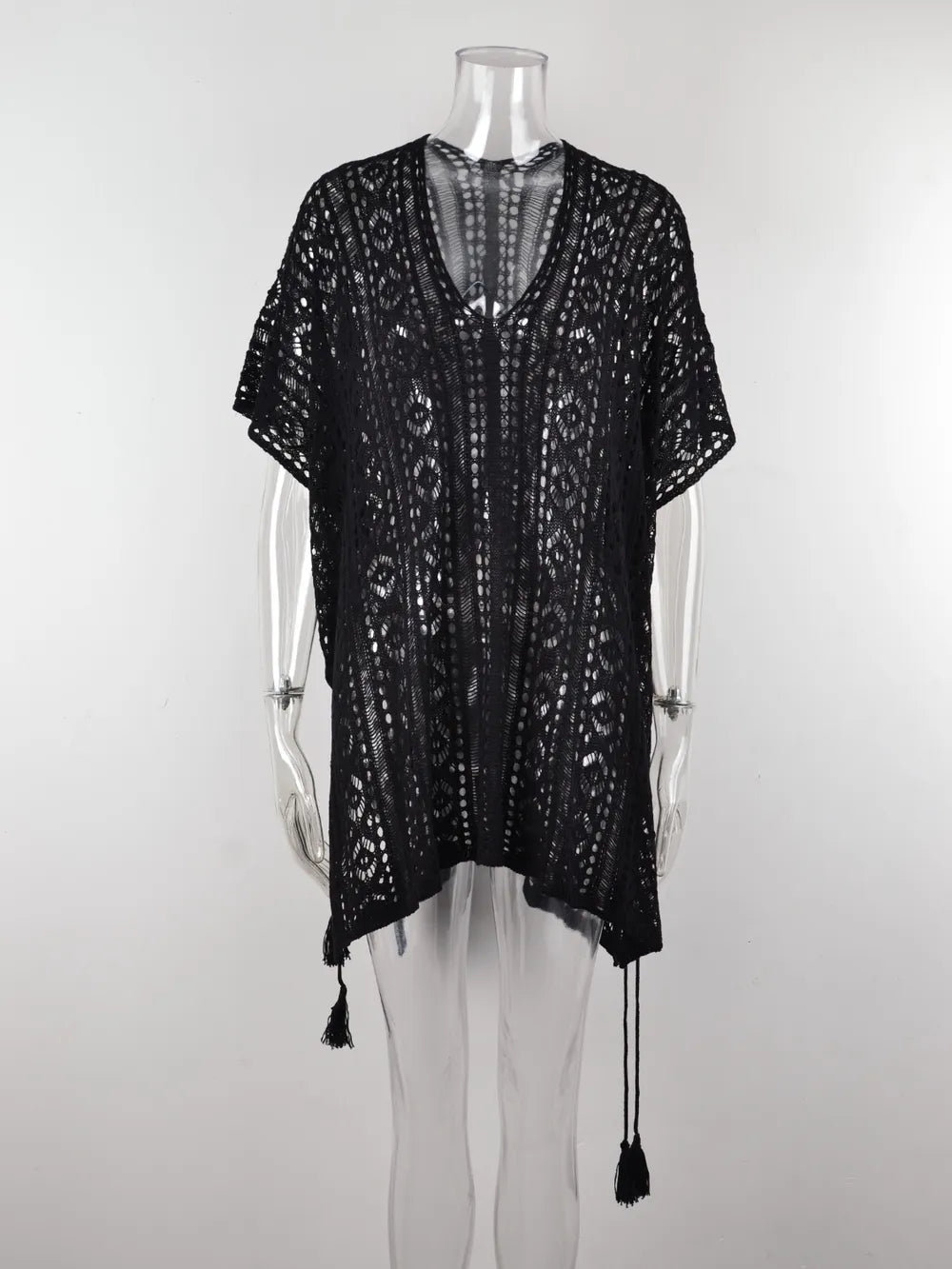  V-Neck Beach Cover-Up black  style 