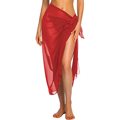 front view of the Sheer Summer Bikini Wrap Skirt red style 