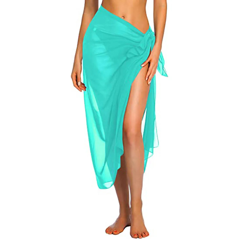 front view of the Sheer Summer Bikini Wrap Skirt sky blue  style 