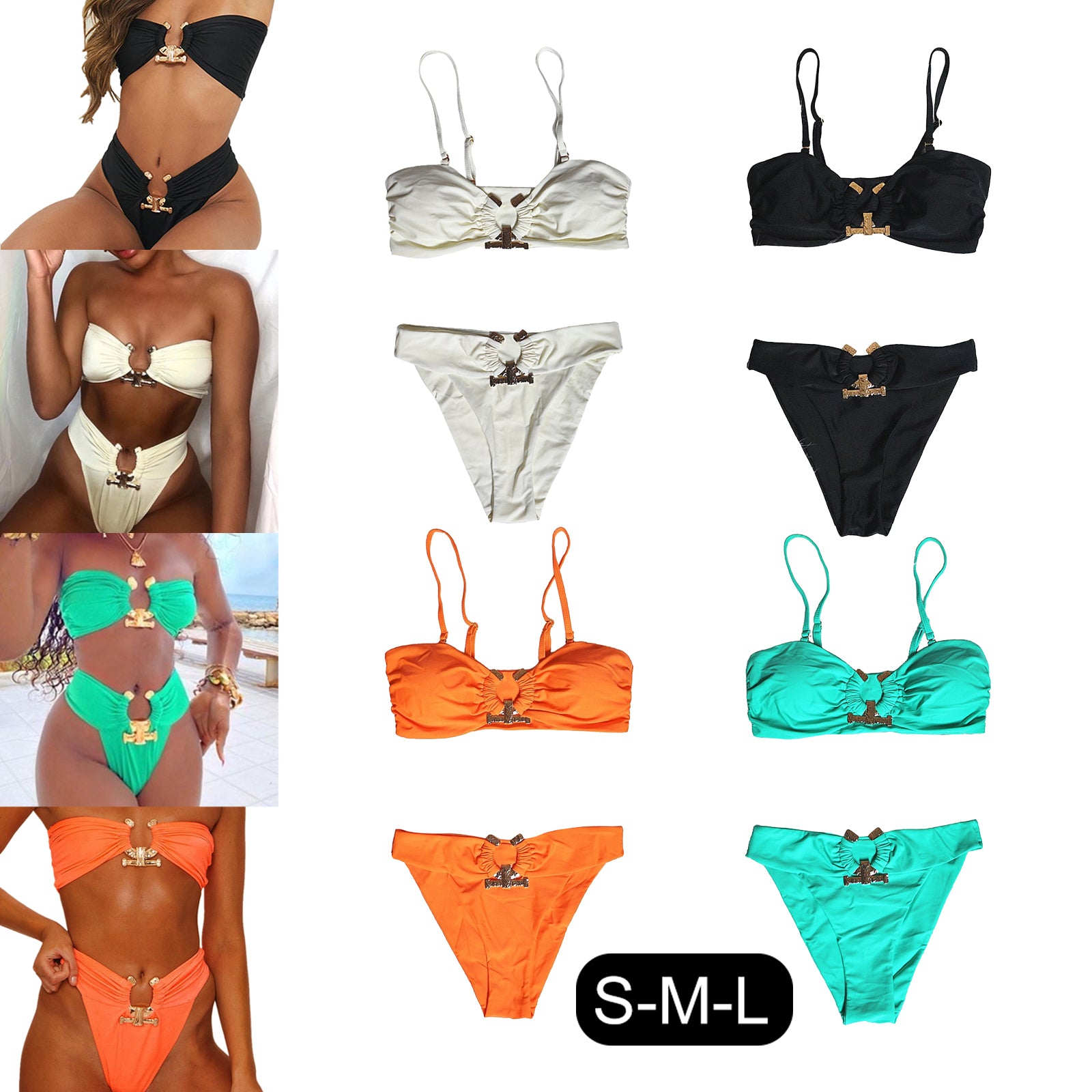 Front view of black push-up padded bikini set     