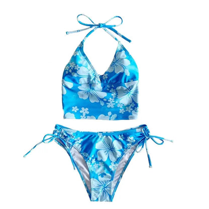 Cikini floral halter bikini with mid-rise bottoms light blue 