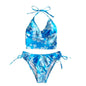 Cikini floral halter bikini with mid-rise bottoms light blue 