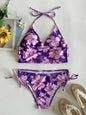 Cikini floral halter bikini with mid-rise bottoms purple color 