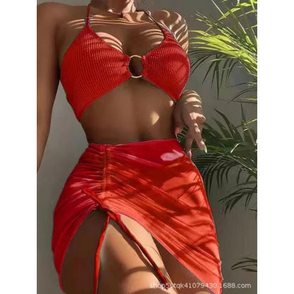 Cover-up styled knotted at waist over matching bikini