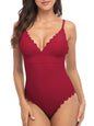 Elegant one-piece swimsuit with scalloped trim and removable pads